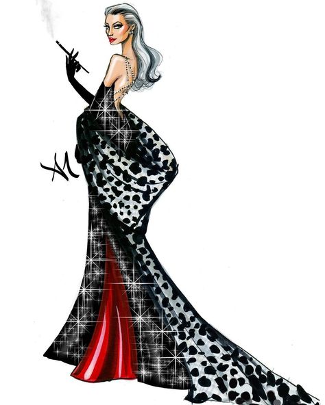 Cruella De Vil #Disney #FashionIllustration #CruellaDeVil Shoe Drawings, Fashion Model Sketch, Dress Design Drawing, Fashion Illustration Sketches Dresses, Sketches Dresses, Fashion Gowns, Fashion Sketchbook, Dress Design Sketches, Fashion Illustration Dresses