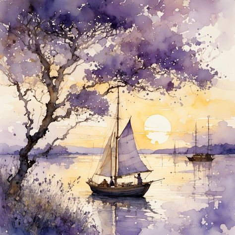 Basic Art Techniques, Boat Artwork, Pixel Art Landscape, Watercolor Scenery, Horse Oil Painting, Watercolor Art Landscape, Watercolor Paintings Nature, Watercolor Paintings For Beginners, Diy Watercolor Painting