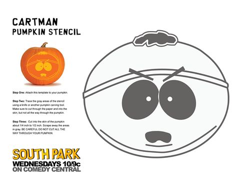 Southpark-- Cartman pumpkin stencil South Park Pumpkin, Harry Potter Pumpkin, Pumpkin Show, Halloween Pumpkin Stencils, Pumpkin Carving Tools, Skull Decal, Pumpkin Carving Patterns, Harry Potter Halloween, Pumpkin Carvings Stencils