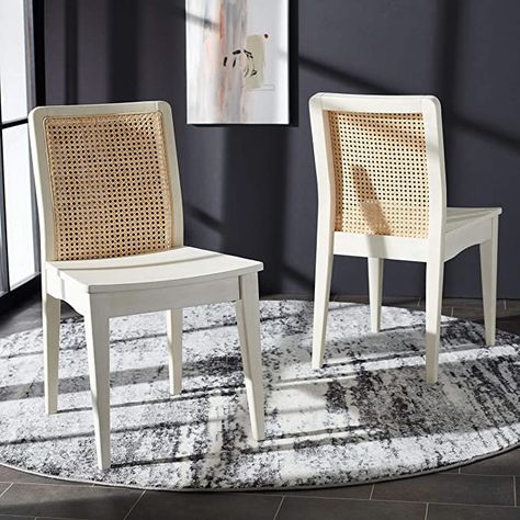 Amazon.com: Safavieh Home Collection Benicio White/Natural Rattan Dining Chair (Set of 2) DCH1005B-SET2 : Everything Else Woven Dining Chairs, Coastal Dining, Rattan Dining, Rattan Dining Chairs, White Dining Chairs, Metal Dining Chairs, Coastal Charm, Dining Room Bar, Kitchen & Dining Chairs