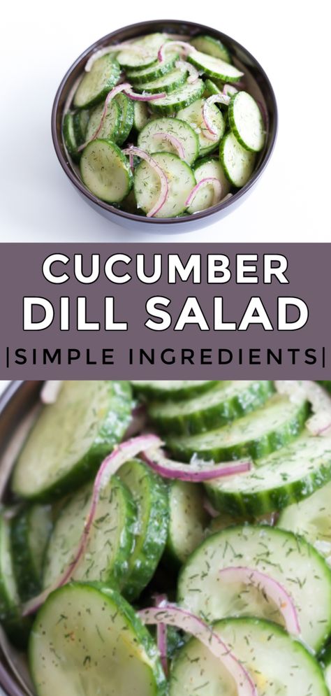 A fresh Cucumber Dill Salad is a summer side dish classic. This salad is made with crisp English cucumbers, red onion and a quick oil and vinegar, dill based dressing. As an added bonus, the dill vinaigrette is delicious on all sorts of things! Dill Salad Recipe, Dill Vinaigrette, Cucumber Onion Salad, Cucumber Salad Vinegar, Dill Salad, Easy Cucumber Salad, Cucumber Dill Salad, Vinegar Cucumbers, Dill Recipes