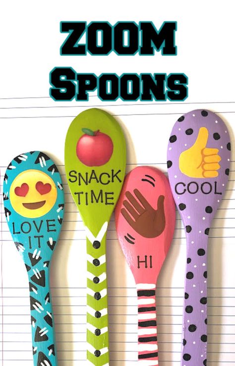 Craft Back to School Zoom Spoons with Dollar Store Spoons for Home and Remote Learning - Handmade Happy Hour Wooden Spoon Art, Holiday Teacher Appreciation, Spoon Painting, Pictures On Wood, Spatula Painting, Mod Podge Glitter, Mod Melts, Wooden Spoon Crafts, Painted Spoons