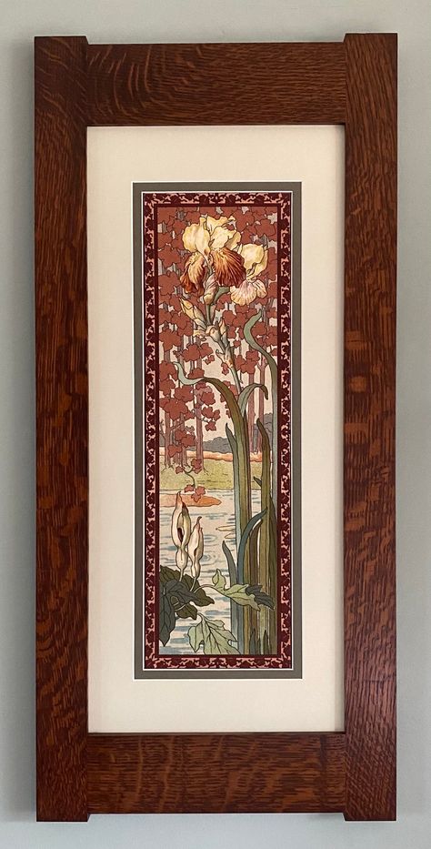 Arts And Crafts Interior Design, Yellow Iris, French Art Nouveau, Art And Craft Design, Oak Stain, Art Nouveau Design, Craft Design, Crafts With Pictures, Mission Style