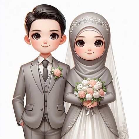 Animasi Wedding, Muslim Wedding Couple, Simple Wedding Invitation Card, Solar System Projects For Kids, Muslimah Wedding, Very Cute Puppies, Desain Quilling, 2d Illustration, Color Wallpaper Iphone