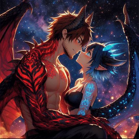 Dragon king of fire and the dragon queen of stars Eclipse Dragon, Lunar Dragon, Fantasy Beings, Star Dragon, Dragon Queen, Dragon King, Fire Dragon, Red Dragon, The Dragon