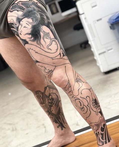 Japanese Fisherman Tattoo, Fisherman Tattoo, Tattoo Sydney, Wife Tattoo, Lighthouse Tattoo, Tattoo Leg, Blackout Tattoo, Tattoo Signs, Japanese Tattoos