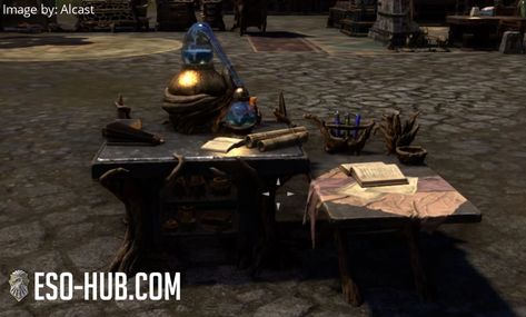 Telvanni Alchemy Station - ESO Hub - Elder Scrolls Online Alchemy Station, Craft Station, Drop Zone, Elder Scrolls Online, Red Marks, Small Island, Elder Scrolls, Mortar And Pestle, Alchemy