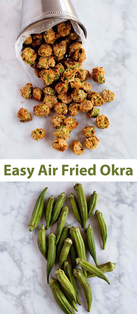 Air Fried Okra - A Beautiful Mess Airfry Okra Recipe, Air Fried Okra Recipe, Air Fried Okra, Fried Okra Recipe, Air Fry French Fries, Okra Recipe, Fried Okra, Okra Recipes, Air Fried Food