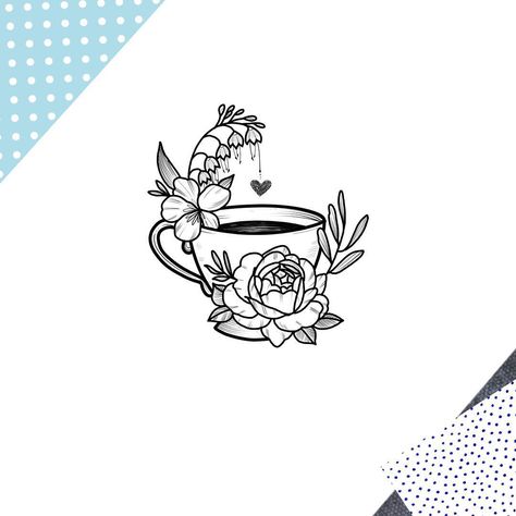 Tea time! ☕️ Tea Tattoo, Teacup Tattoo, Cup Tattoo, Coffee Tattoos, Original Tattoos, Tattoo Art Drawings, Sister Tattoos, Unique Tattoo, Tea Art