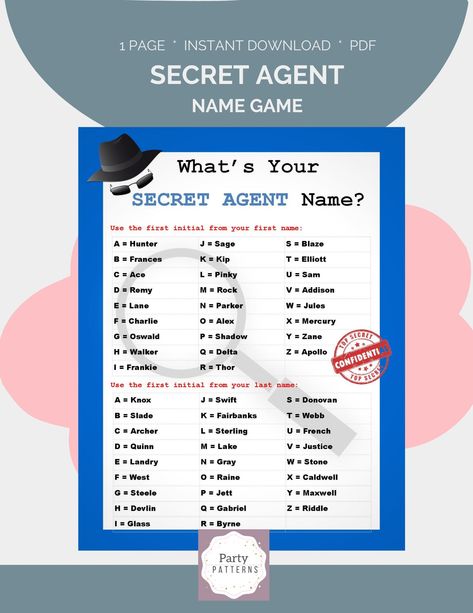 Agent Name Ideas, Mission Impossible Party, Secret Agent Games, Creature Cases, Spy Kids Party, Spy Agent, Spy Names, Spy Theme, Bond Party