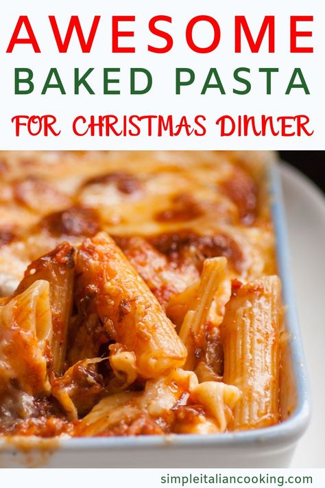 Here's an Easy and Awesome Italian Baked Pasta Italian Recipe for the holidays! Perfect for an Italian dinner, Christmas or dinner for a crowd! Quick to prepare and meatless. Serve with a side salad and bread. #bakedpastarecipe #holidaypasta #christmasdinnerecipes #italianholiday #christmasdinner #italianchristmasrecipes Dinner For A Crowd, Italian Christmas Dinner, Italian Pasta Recipe, Christmas Pasta, Italian Christmas Recipes, Dinner Christmas, Italian Dinner Recipes, Baked Pasta, Italian Recipes Easy