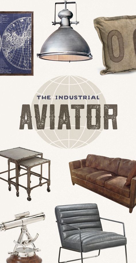 Industrial Boys Rooms, Steel Furniture Industrial, Home Office Decor For Men, Aviation Room, Aviation Furniture, Masculine Decor, Aviation Decor, Airplane Decor, Design Salon