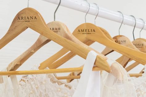 Emmaline Bride - Handmade Wedding Blog Looking for bridal party clothes hangers that look great and are actually sturdy? Look no further! We’ve found them. Be… Handmade Wedding Blog Bride Hanger Personalized, Hangers Wedding, Name Hangers, Bridesmaid Hangers, Bride Hanger, Wedding Hanger, Beautiful Script Fonts, Wedding Party Outfits, Wedding Dress Hanger