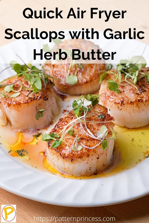 Air Fryer Scallops, Air Fryer Recipes Salmon, New Air Fryer Recipes, Air Fryer Recipes Snacks, Air Fryer Fish, Garlic Herb Butter, Scallop Recipes, Shawl Crochet, Air Fryer Dinner Recipes