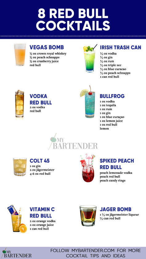 Red Bull Cocktails Baseball Drinks Alcohol, Mixing Alcoholic Drinks, Rum And Red Bull, Cocktails With Red Bull, Vodka Redbull Cocktails, Redbull Cocktails Recipe, Red Bull Cocktails Drink Recipes, Red Bull Refresher Recipe, Red Bull Alcoholic Drinks