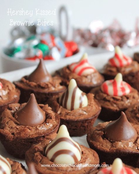 Hershey Kissed Brownie Bites-the perfect addition to any Holiday baking. Zucchini Sticks, Baked Zucchini, Vegan Caramel, Onion Dip, Mini Muffin Pan, Brownie Bites, Chocolate Chocolate, Mini Muffins, Caramel Sauce