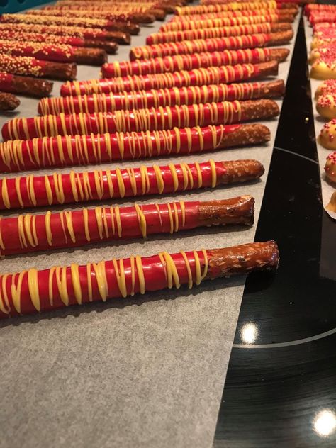 Chocolate covered pretzel rods. Up to 2 colors. Message be for your colors. 1 dozen Harry Potter Pretzel Rods, Yellow Pretzel Rods, Covered Pretzel Rods, Chocolate Covered Pretzel, Chocolate Covered Pretzel Rods, Pretzel Rods, Chocolate Pretzels, Snack Items, Handmade Chocolates