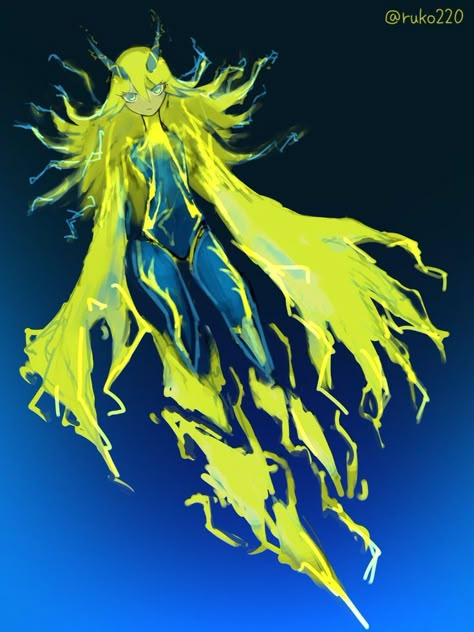 Lightning Pose Reference, Electric Creature Concept Art, Electric Elemental, Lightning Oc, Lightning Monster, Stormbringer Cookie, Lightning Goddess, Lightning Spirit, Earth Elemental