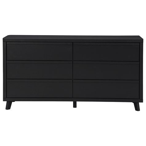 Black Dresser Black Hardware, Black Dresser In Bedroom, Bedroom Dresser Black, Long Black Dresser, Modern Black Dresser, Black Dresser Bedroom, Apartment Necessities, Dresser Black, Dresser Refinish