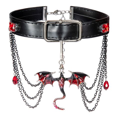 If you're looking for a gothic accessory then look no further than the Blue Banana Dragon Choker. Complete with red gems and chains. Red Accessories Aesthetic, Dragon Choker, Pokémon Drawing, Aesthetic Lookbook, Dragon Accessories, Fantasy Accessories, Red Gems, Chelsea Shoes, New Rock Boots