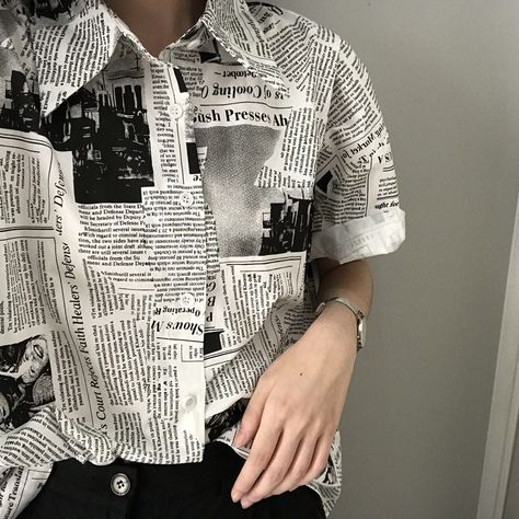 Newspaper Pattern Short Sleeve Casual Blouse Shirt – Tomscloth Aesthetic Newspaper, Newspaper Pattern, Womens Shirts Casual, Grunge Coquette, Casual Blouse Shirts, Newspaper Print, Pastel Goth Fashion, Comfy Hoodies, Blouse Shirt