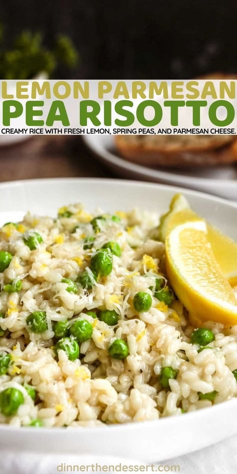 Lemon Pea Risotto, Spring Risotto Recipes, Creamy Rice Side Dish, Rice With Lemon, Friday Dinners, Italian Side Dish, Risotto With Peas, Spring Risotto, Italian Rice Dishes