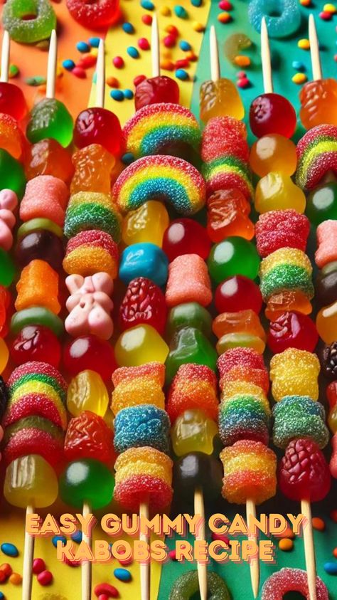 Office Party Foods, Gummy Candy Kabobs, Gummi Candy, Candy Kabobs, Quick Treats, Party Sweets, Creative Snacks, Cooking Challenge, Kabob Recipes