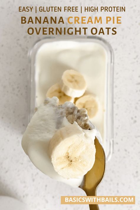 Banana Cream Pie Dessert, Banana Cream Pie Overnight Oats, High Protein Cheesecake, Protein Overnight Oats, Protein Cheesecake, Overnight Oats Recipe Healthy, Overnight Oats Healthy, Banana Cream Pie, Overnight Oats Recipe