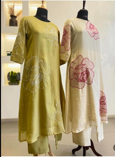 Hand Work Kurti Designs Latest, Kurti Sleeves Design, Linen Top Women, Suits Design, Kurti Designs Latest, Embroidery Neck Designs, Dress Design Patterns, Afghan Dresses, Embroidery Suits Design