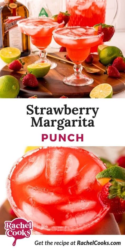 Strawberry Margarita Punch, Margarita Punch, Strawberry Soda, Encanto Party, Party Drinks Alcohol, Jello Shot, Orange Liqueur, Mocktail Recipes, Strawberry Margarita