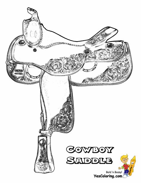 Western Saddle, Print Out, Coloring Page, Free Printable, Saddle, Fathers Day, Coloring Pages, Cowboy, Colouring Pages