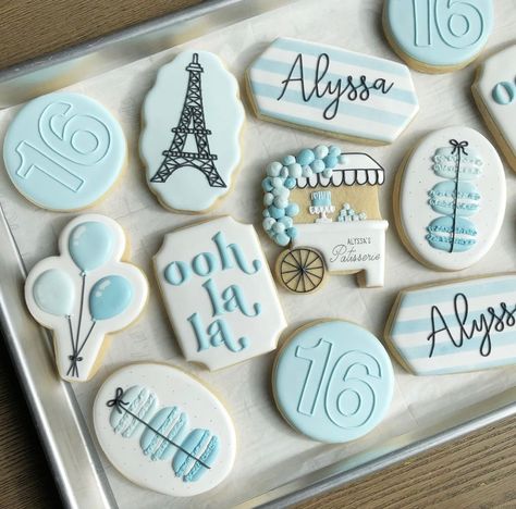 Paris Cookies, French Cookies, Theme Cookies, Macaron Cake, Macaron Cookies, Sugar Cookie Icing, Themed Cookies, Paris Themed, Cookie Company