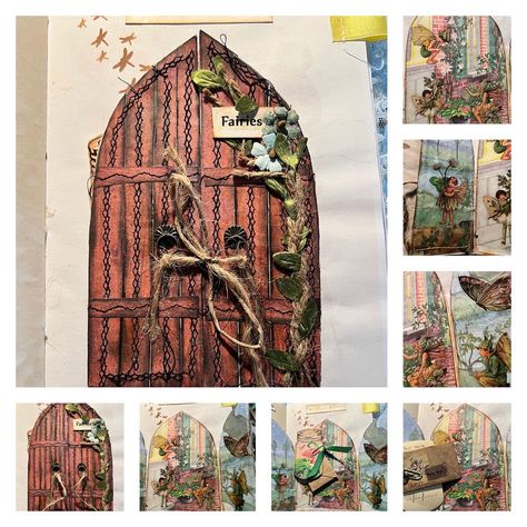 I created this fairy door for a junk journal. Fairy Door Drawing, Junk Journal Doors, Fairy Door Inspiration, Opening Fairy Doors, Fairy Journal, Fairy Painting, Fairy Junk Journal, Fairy Art Journal Page, Fairytale Junk Journal