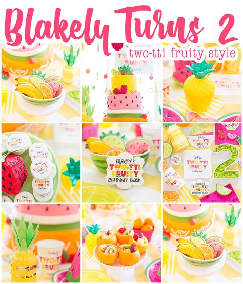 Twotti Fruity Birthday Party, Blakely Turns 2 Twotti Fruity Birthday Party, Birthday Girl Party Ideas, Twotti Fruity Birthday, Tutti Fruitti Party, Cora Pearl, Girl Party Ideas, Tutti Fruity Party, Fruity Party, Twotti Fruity