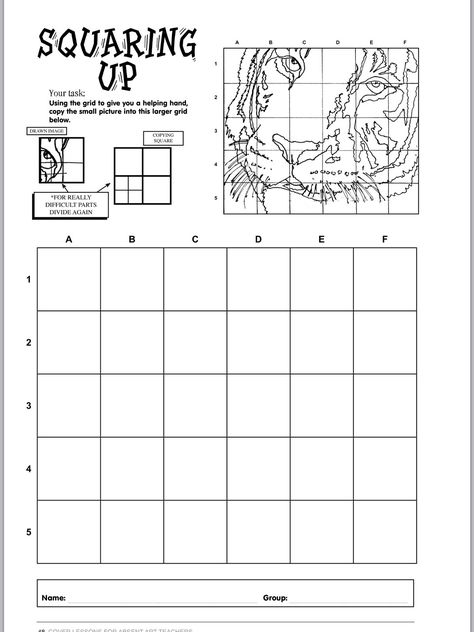 How To Scale Up A Drawing, Grid Drawing Practice Worksheet, Grid Drawing Practice, Grid Drawing Ideas, Art Lesson Plans Middle School, Worksheets High School, Art Sub Lessons, Grid Drawing, Art Sub Plans