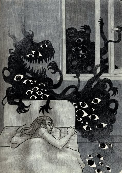 Nightmare Disorder, Sleeping Drawing, Shadow Monster, Nightmares Art, Ghost In The Machine, Art Appliqué, Dream Symbols, Dark Art Drawings, Monster Art