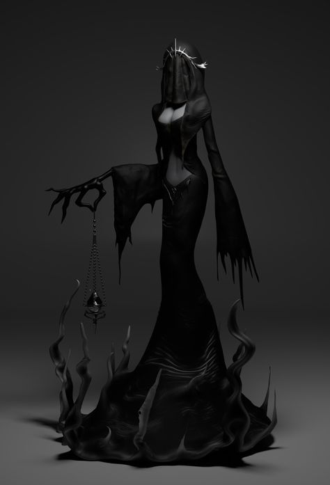 Female Shadow Demon, Dark Priestess Character Design, Eldritch Woman, King Sombra Human, Eldritch Goddess, Evil Witch Art, Dark Fantasy Queen, Dark Fantasy Dress, Dark Goddess Aesthetic