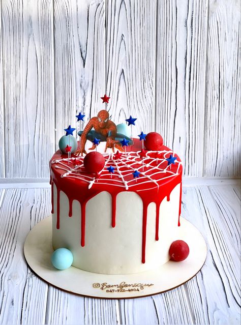 Cake Designs For Boy, Spider Cake, Spiderman Birthday Cake, 6th Birthday Cakes, Birthday Baking, 4th Birthday Cakes, Spiderman Birthday Party, 3rd Birthday Cakes, Simple Cake Designs