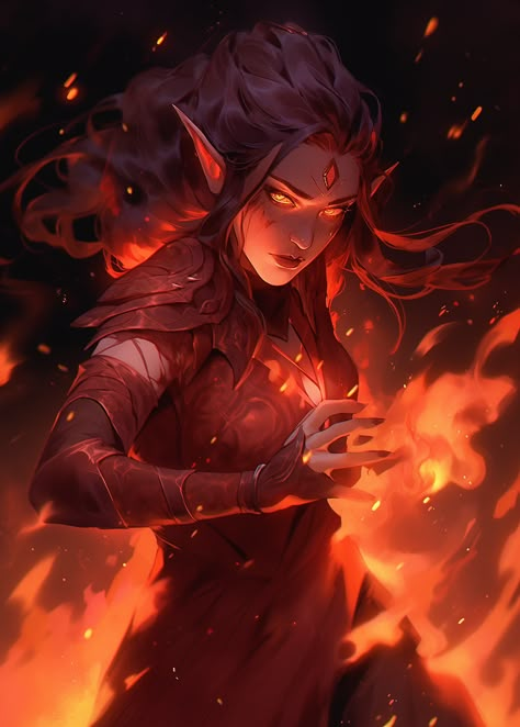 elf, female, woman, girl, fire, rpg, warcraft, mage, warlock, magic Wildfire Druid Female, Fire Druid Dnd, Fire Genasi Warlock, Fire Elf Female, Draconic Bloodline Sorcerer Female, Fire Genasi Woman, Fire Elemental Art, Dnd Wildfire Druid, Elf Fire Mage