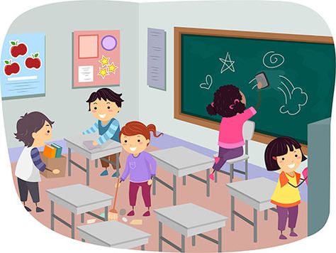 Classroom Consequences, Pillars Of Character, Student Cleaning, Cleaning Cartoon, Clean Classroom, School Clean, Outline Pictures, Classroom Management Plan, Classroom Pictures