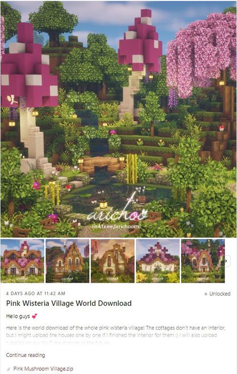 Minecraft Build House, Village In Minecraft, Pink Wisteria, Cottage Minecraft, Cottagecore Minecraft, Picture Love, Minecraft Farm, Minecraft Cottage, Easy Minecraft Houses