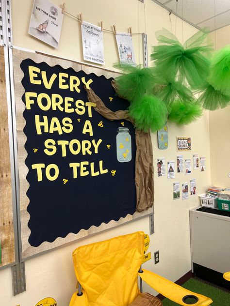 teaching, education, classroom ideas elementary, learning, classroom wall decoration ideas, aesthetic classroom decor, classroom decor, classroom organization, classroom library, classroom themes, elementary classroom themes, elementary schools, teacher, teacher classroom, teacher desk areas, teacher organization, Cricut, back to school bulletin board, holiday, organized teacher, cute crafts, classroom management Forest Themed Bulletin Boards, Forest Theme Daycare Room, Storybook Classroom, Forest Bulletin Board Ideas, Secret Garden Classroom Theme, Enchanted Forest Bulletin Board, Woodland Friends Classroom, Forest Bulletin Board, Fairytale Classroom Theme