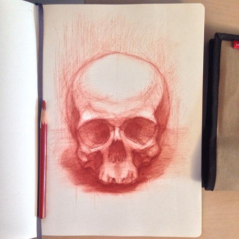 Skull drawing | Conté à Paris Sanguine XVIIIe | Moleskine Sanguine Drawing, Conte Drawing, Practice Sketches, Pastel Portraits, Anatomy Sketches, Sketchbook Drawings, Personal Aesthetic, Pencil Sketches, Skull Drawing