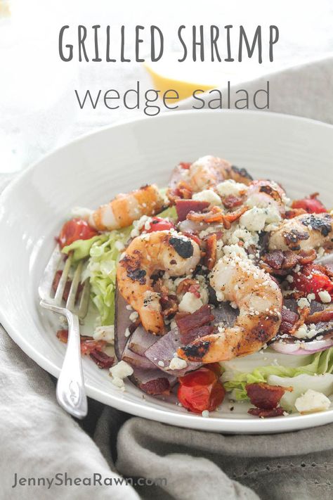 Wedge Salad With Shrimp, Bacon Wedge Salad, Grilled Shrimp Salad, Salad With Shrimp, Salad Shrimp, Wedge Salad, Grilled Shrimp Recipes, Grilled Onions, Iceberg Lettuce