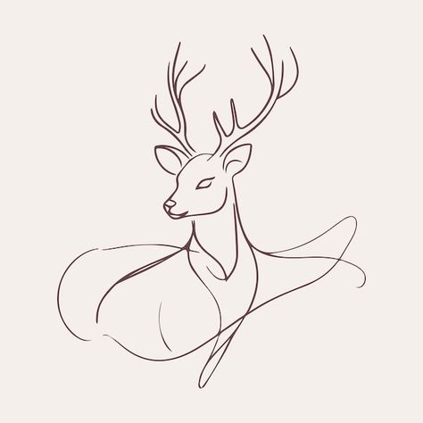 Refined Minimal Deer Antlers Line Drawing Reindeer Line Drawing, Stag Drawing Easy, Deer Line Tattoo, Winter Line Drawing, Christmas Line Art Drawings, Deer Drawing Christmas, Simple Reindeer Drawing, Deer Face Drawing, Dear Sketch