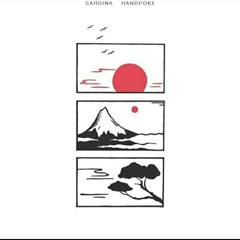 Japanese Simple Drawing, Japanese Sunset Tattoo, Japanese Mini Tattoo, Small Tattoos Japanese, Japanese Drawing Simple, Minimalist Japanese Tattoo, Japanese Art Simple, Japan Inspired Tattoo, Square Tattoo Ideas