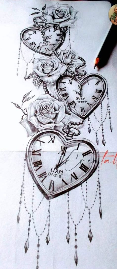 Tato Jam, Watch Tattoo Design, Pocket Watch Tattoos, Arm Sleeve Tattoos For Women, Mom Tattoo Designs, Clock Tattoo Design, Mommy Tattoos, Tattoos For Women Half Sleeve, Mom Tattoo