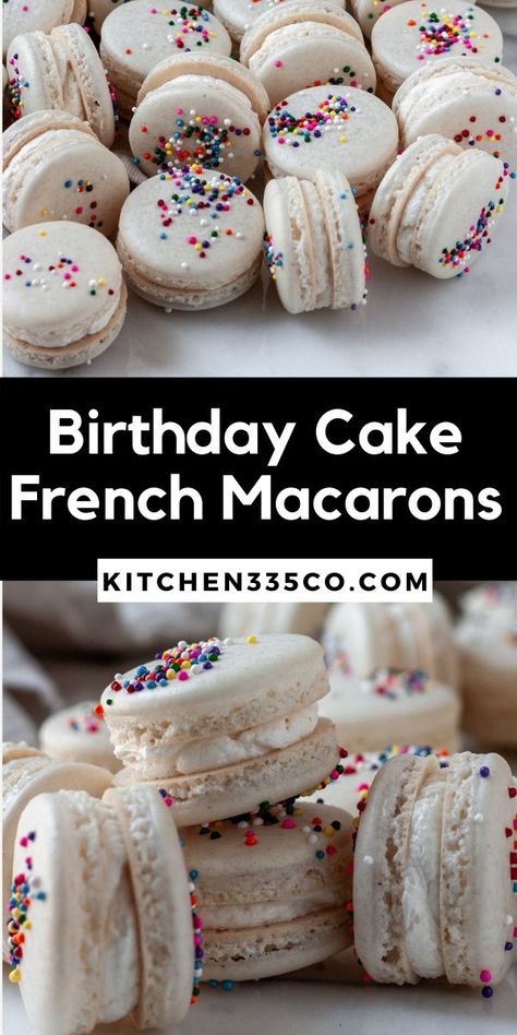 Birthday Cake Macarons, Flavored Buttercream, Macaroon Filling, Birthday Cake Buttercream, French Macaroon Recipes, Cake Macarons, Macaron Recipes, Macaroon Cake, American Buttercream