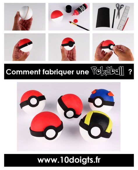 Tutoriel : Comment fabriquer une Pokéball ?  #DIY #Pokeball # Pokemon #PokemonGo Pokeball Diy, Diy Pokeball, Diy Pokemon Crafts, Diy Geek, Harry Potter Christmas Decorations, Geek Party, Geek Diy, Pokémon Party, Pokemon Diy