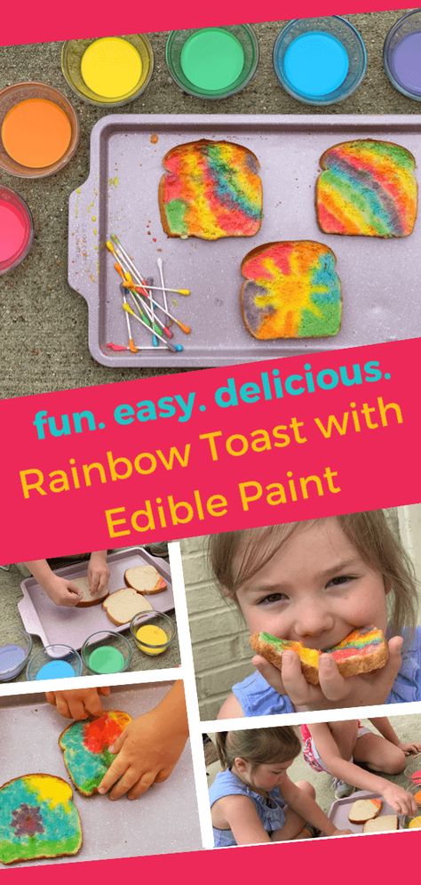 Rainbow Toast with Edible Paint | Holley Grainger Preschool Cooking Activities, Rainbow Toast, Preschool Food, Preschool Cooking, Peanut Butter And Banana, Cooking Activities, Fun Breakfast, Preschool Snacks, Edible Paint